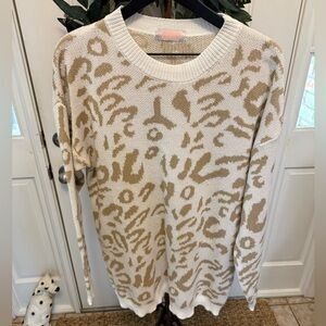CDM C+D+M Animal Print Leopard Print Longline Lightweight Sweater LS L